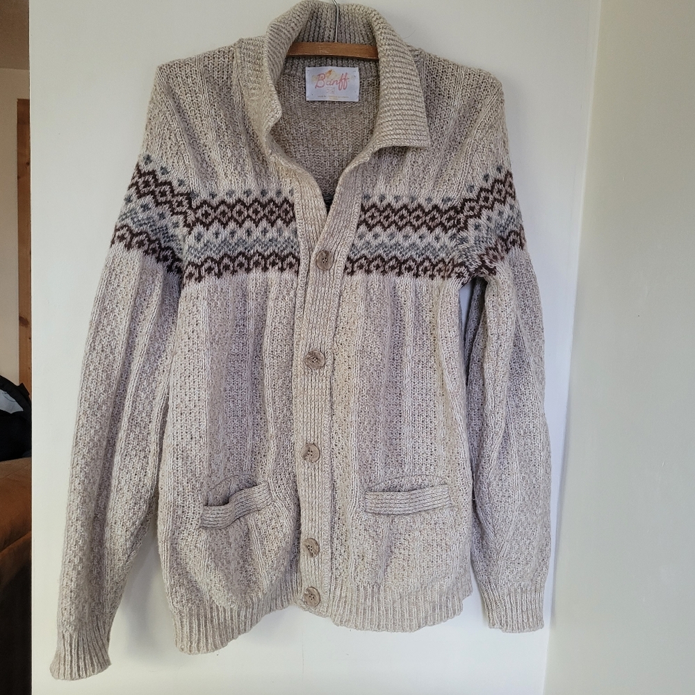 Vtg Wool Knit Button Up Cardigan Sweater